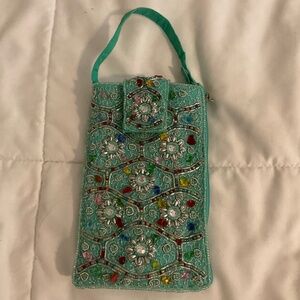 Bamboo trading company small bag, green, multi beaded.